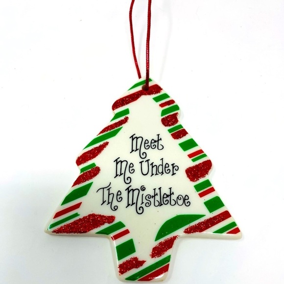 Meet Me Under the Mistletoe Tree Shaped Holiday Ornament - Picture 1 of 5